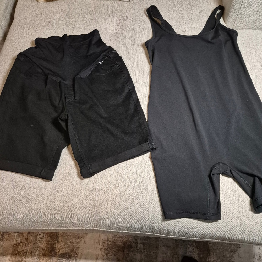 Maternity Bundle Black Denim Shorts(4)and Sleeveless Bodysuit (xs)